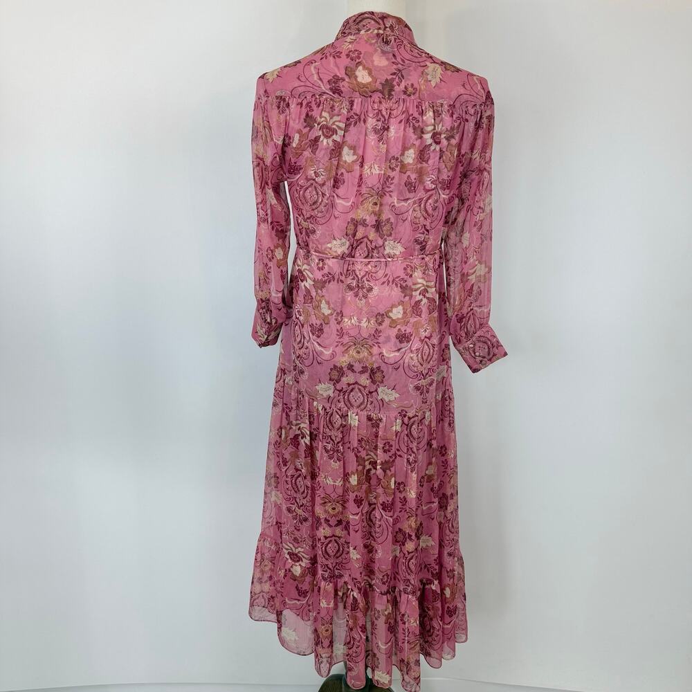 MISA Los Angeles Sheer Chiffon Maxi Dress Button-Down XS Pink/Brown - Picture 7 of 10